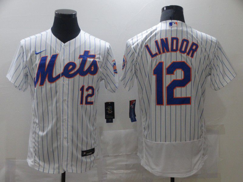 Men New York Mets #12 Lindor White Elite 2021 Nike MLB Jersey